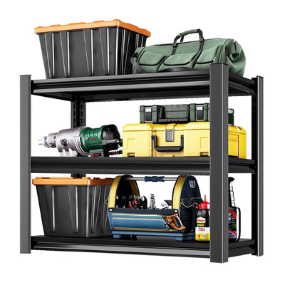 Jarbalai Black 3-Tier Heavy Duty Steel Shelving Unit, 1000 LBS Capacity Garage Shelving, Adjustable Storage Rack, 31.5" L x15.75 W x31.5 H, Industrial Shelves for Garage, Workshop, Home Organization