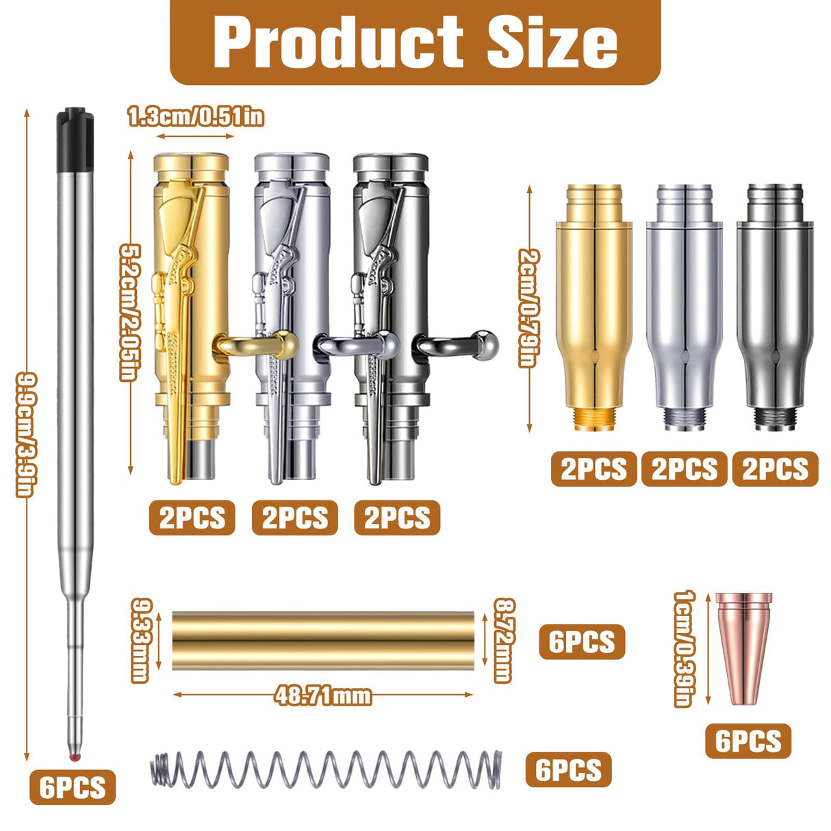 Gisafai 6 Pcs Bolt Action Pen Kits for Woodturning Bulk Woodturning Ballpoint Pen Kit Turning Pen Kits with Pen Mandrel Slimline Pen Turning Supplies for DIY Making Home(Silver, Gold, Black) Gisafai