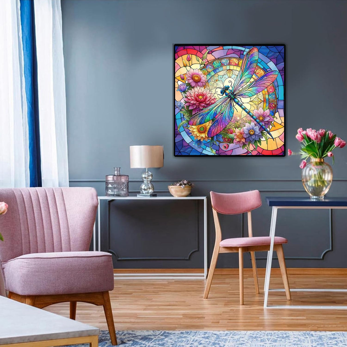 xackcme Dragonfly Paint by Numbers for Adults - Stained Glass Paint by Number on Canvas Without Frame, DIY Oil Painting for Gift Home Wall Decor (16x16 inch) xackcme