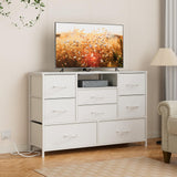Furnulem White Dresser for Bedroom, Wide Chest of Drawers with Power Outlet for 55" TV Stand Entertainment Center, Deep 8 Drawers for Storage in Living Room,Entryway,Hallway,Closet(White) Furnulem