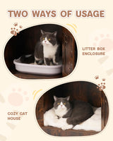 JubiNatural Cat Litter Box Enclosure, Hidden Cat Litter Box Furniture with Vent and Scratch Pad, Enclosed Odor Control, Easy Clean Panel, for Bedroom, Living Room, Rustic Brown JubiNatural