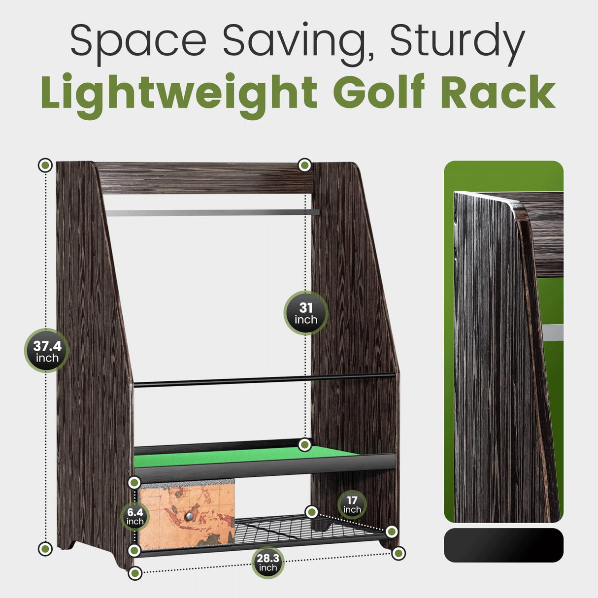 Ponsonbay Golf Bag Organizer Rack – Large Wooden Golf Storage for 2 Bags, Clubs & Accessories with Dustproof Drawer, Sports Equipment Rack for Garage, Practice Room, Home or Office (Black) Ponsonbay
