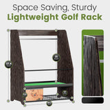 Ponsonbay Golf Bag Organizer Rack – Large Wooden Golf Storage for 2 Bags, Clubs & Accessories with Dustproof Drawer, Sports Equipment Rack for Garage, Practice Room, Home or Office (Black) Ponsonbay