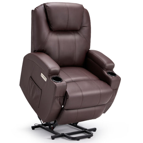Esright Power Lift Recliner Chair for Elderly, Electric Lift Chair Sofa with Side Pockets, USB & Type-C Ports, Cup Holders, Brown, PU Leather Esright