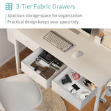Lufeiya Small White Computer Desk with Fabric Drawers for Home Office Bedroom, 40 Inch Vanity Desk with Drawer Storage and Side Pouch, Study Writing Table, White Lufeiya