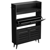 ChooChoo Shoe Storage Cabinet with 2 Flip Drawers, Deodorizing Shoe Cabinet Organizer with Open Storage, Freestanding Hidden Narrow Slim Shoe Rack Cabinet Space Saving for Entryway, Black ChooChoo