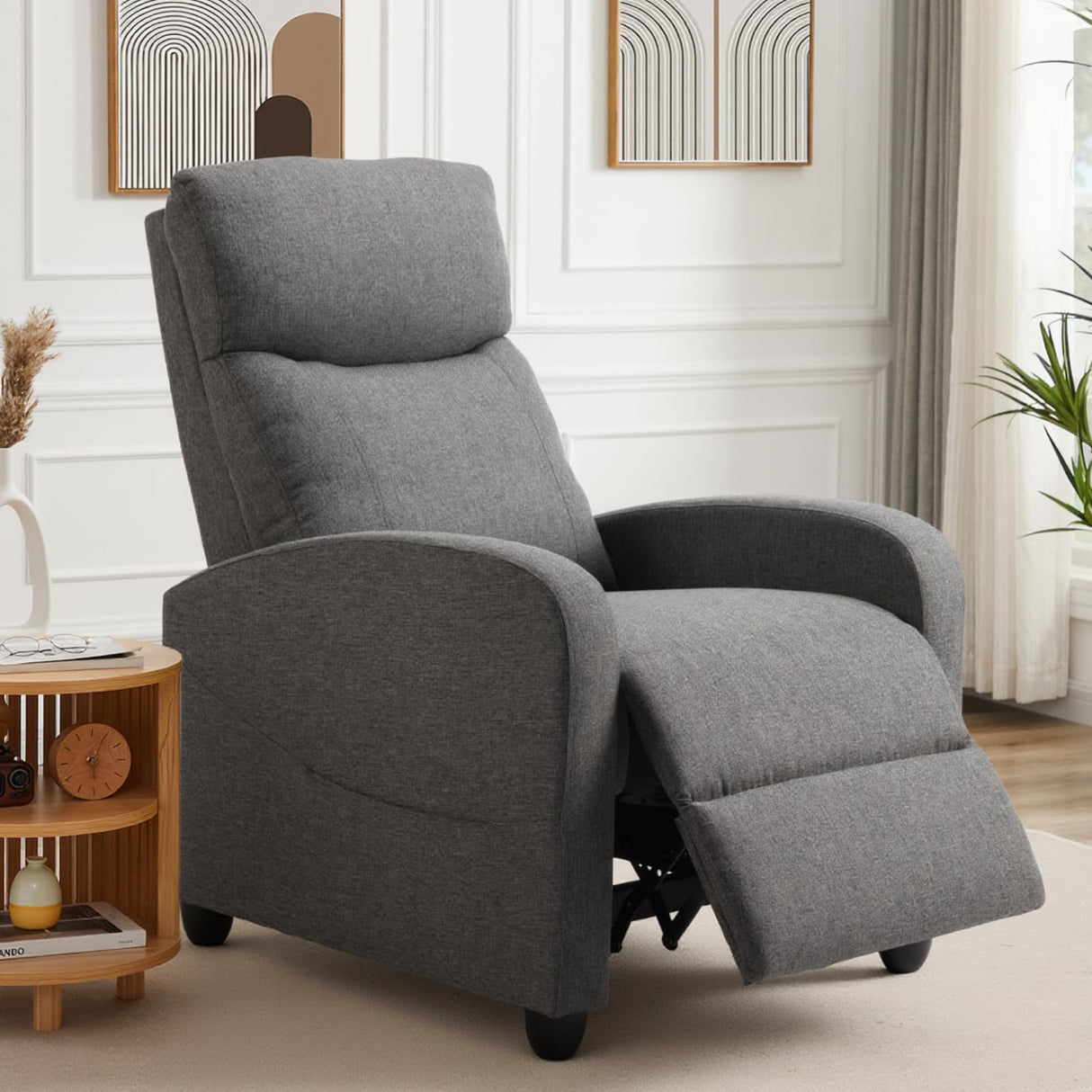 Sweetcrispy Recliner Chair Fabric Recliner Sofa No Massage, Home Theater Seating with Lumbar Support, Adjustable Push Back Overstuffed High-Density Sponge Reclining for Living Room, Slate Gray Sweetcrispy
