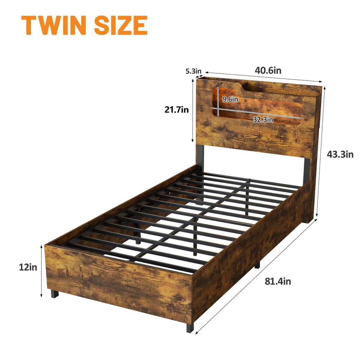 Fameill Twin Size Lift Up Storage Bed Frame, 2-Tier Headboard Wooden Platform Bed Frame with Lifting Storage & Charging Station, No Spring Box Needed/Noise Free Fameill