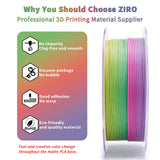 ZIRO 3D Printer Filament PLA, Fast Color Changing Filament(Matte), Color Change by Length PLA, Fit Most FDM 3D Printers, Matte Finish 1KG/ 2.2lbs Spool, Rainbow Blaze ZIRO