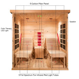 Smartmak Far Infrared Two Person Wood Sauna, Canadian Red Cedar Home Luxurious Wooden Spa Room with Recliner, 3400W Indoor Sauna Detox Therapy with Bluetooth Speaker, Light, Oxygen Bar, 9 Heaters Smartmak