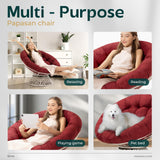 Bme 40" Ergonomic Wicker Papasan Chair with Soft Thick Density Fabric Cushion, High Capacity Steel Frame, 360 Degree Swivel for Living, Bedroom, Reading Room, Lounge, Cherry Sangria - White Base Bme