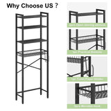 Kalrin Over-The-Toilet Storage Rack, 4-Tier Bathroom Organizer Shelf Over Toilet with Adjustable Shelf and Basket, Freestanding Space Saver Bathroom Shelves Above Toilet for Room (Pure Black) Kalrin