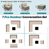 Shintenchi 7 Pieces Outdoor Patio Sectional Sofa Couch, Wicker Furniture Conversation Sets with Washable Cushions & Glass Coffee Table for Garden, Poolside, Backyard (Khaki) Shintenchi