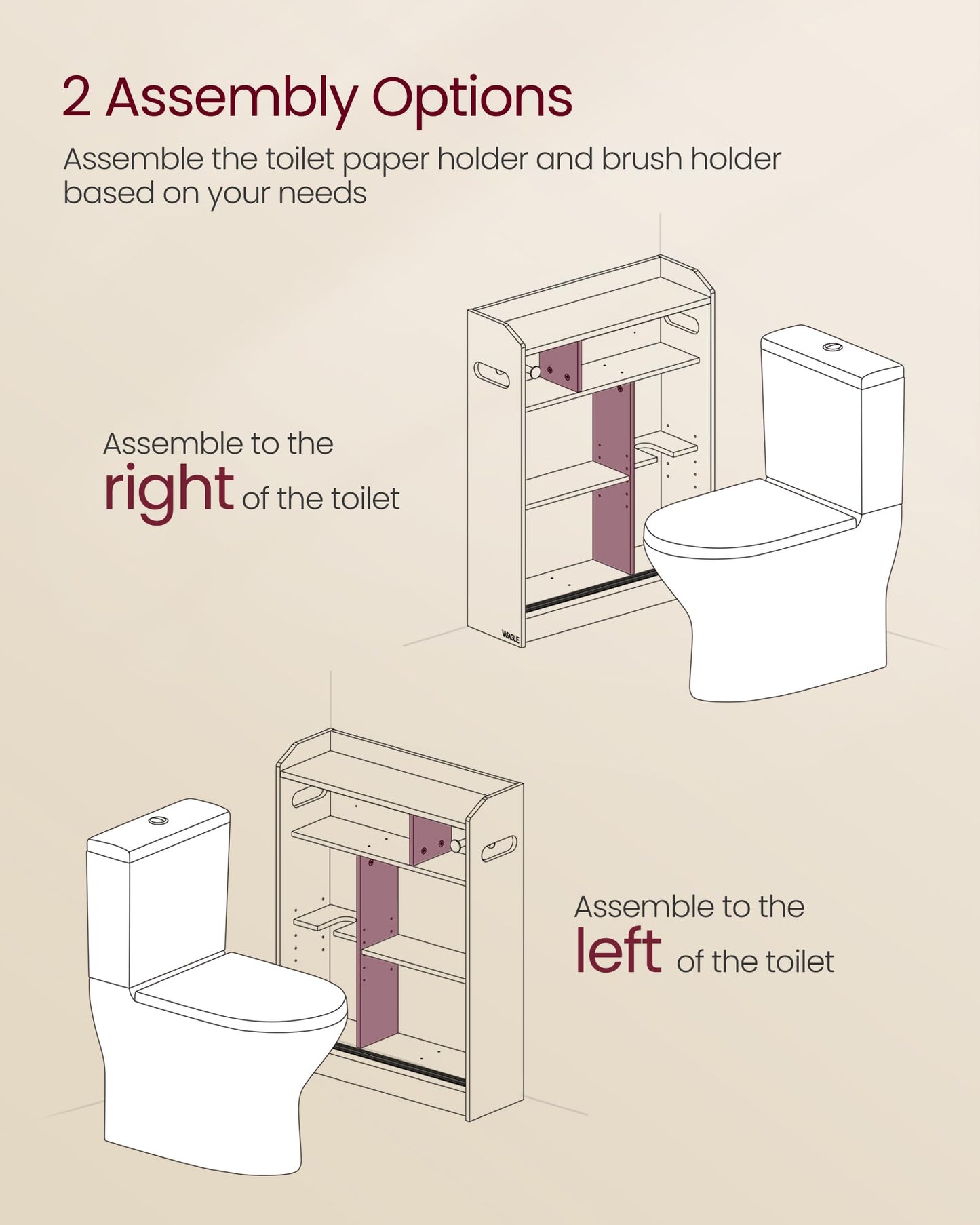 VASAGLE Bathroom Cabinet, Slim Bathroom Storage Cabinet, Toilet Paper Holder and Brush Compartment, Sliding Doors, Adjustable Shelves, Next to Toilet, 7.9 x 23.6 x 31.5 Inches, Cloud White UBBC752W01