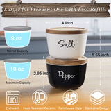 DAYYET Salt and Pepper Bowls, 10 oz Salt Cellar with Lid, Stacked Ceramic Salt Pepper Container with Acacia Wood Lid, Salt Box for Countertop, Black and White Kitchen Decor, Set of 2 DAYYET