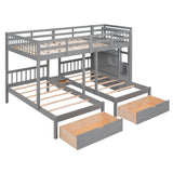 Harper & Bright Designs Grey Triple Bunk Beds with Drawers and Storage Staircase - Full Over Twin & Twin Design Harper & Bright Designs