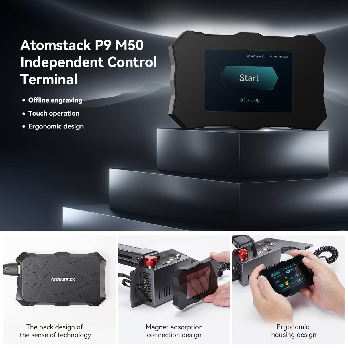 ATOMSTACK P9 M50 Laser Engraving Machine, 10W Laser Module Output, with 3.5 inch Touch Screen & 32-Bit Chipset, Cutting Direct on 20mm Wood, 0.02mm²Laser Spot. ATOMSTACK