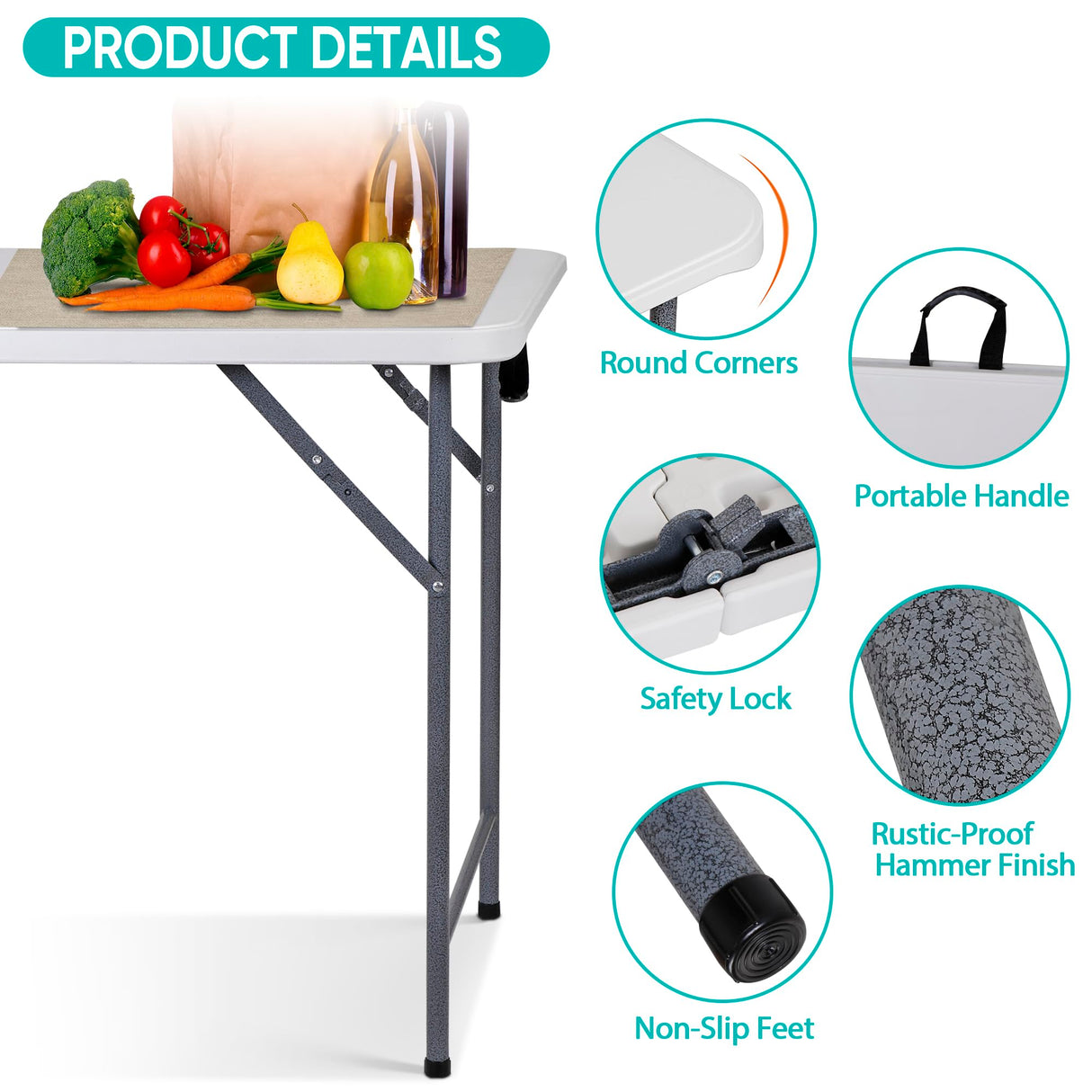 ZENY Plastic Folding Table 6 Foot, Portable Picnic Table with Carrying Handle, Indoor Outdoor Camping Table for Party, Dining, Banquet, Wedding, BBQ, White ZENY