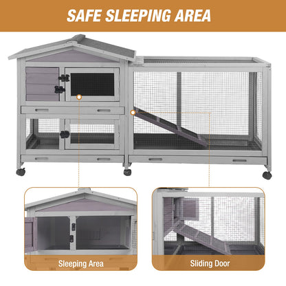 Bunny Cage Indoor and Outdoor Rabbit Hutch with Casters Waterproof Roof, Pull Out Tray from Back and Front - WoodArtSupply