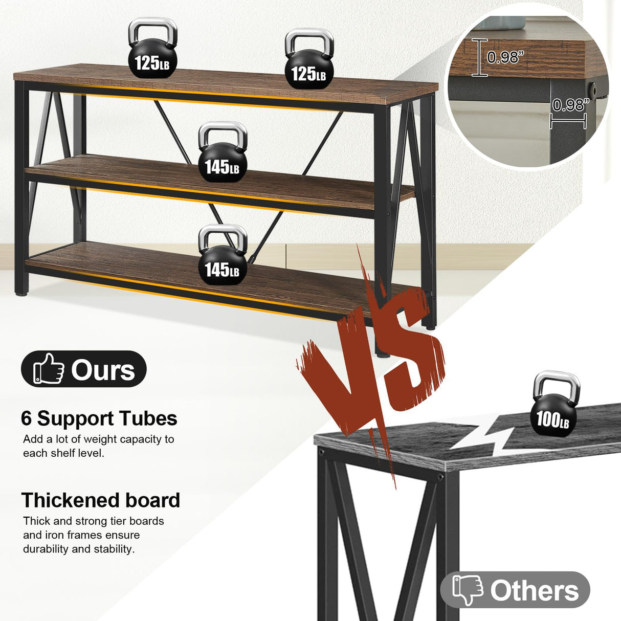 HOMISSUE Entryway Console Table, Rustic Couch Table with Wide Storage, Industrial Sofa Tables for Entryway with 3-Tier Open Shelves, Entryway Table for Living Room, Hallway, Brown, 55 Inch HOMISSUE