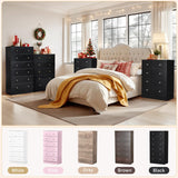 Karl home Black 7 Drawer Dresser for Bedroom, Tall Dresser Chest of Drawers, Rustic Wood Bedroom Dressers Clothes Organizer, Anti-Tipping Device, Rose Gold Metal Handle, Living Room, Entryway, Office Karl home