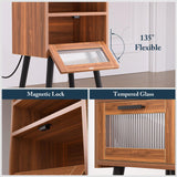 HAIOOU Set of 2 Mid Century Nightstand with Charging Station, Mid Century LED Light Modern End Table with Drawer, Glass Door, Open Shelf, Small Side Table Pine Wood Legs for Home Bedroom Living Room HAIOOU