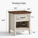 LINSY Night Stand 18.9" Farmhouse Wood Night Stand with Type-C Charging Station Open Storage Shelf Nightstands with Drawer Side Table End Table for Bedroom Living Room Sofa Couch Office Beige LINSY