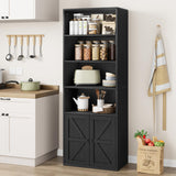 GarveeHome Farmhouse Bookcase with Doors 11.8in Depth Display Storage Shelves 71.4in Tall Industrial Bookshelf Wooden 6 Shelf Bookshelves for Bedroom, Living Room, Home Office (Black) GarveeHome