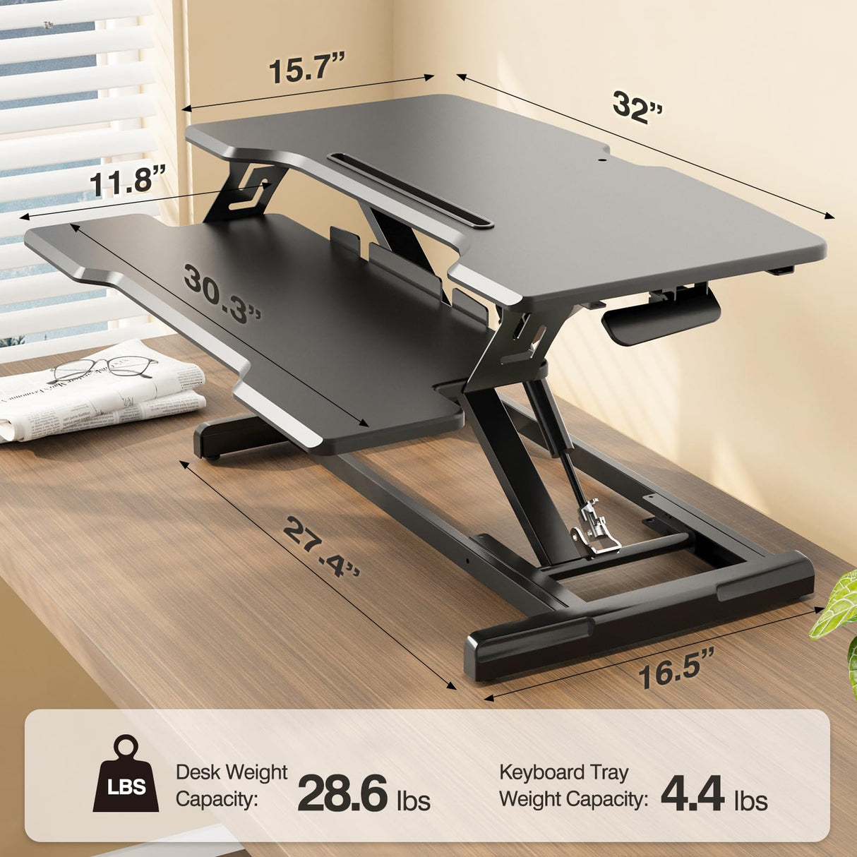 JYLH JOYSEEKER Standing Desk Converter 32 inch, Height Adjustable Sit Stand Desk Riser, Quick Sit to Stand Tabletop Dual Monitor Riser Workstation for Home Office with Keyboard Tray, Black JYLH JOYSEEKER