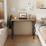 Lufeiya Small Desk for Small Spaces, 32 Inch Kids Girls Study Writing Desks for Bedroom, Simple Modern Laptop PC Little Side Table with Storage Bag Headphone Hooks, Rustic Brown Lufeiya