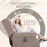 HOMCOM Vibration Massage Recliner Chair for Living Room with Heat, Wingback Single Sofa, Modern Linen Fabric Push Back Reclining Chair with Footrest, Side Pocket, Dark Beige HOMCOM