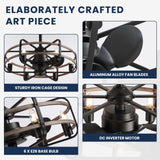 NOXARTE Cage Ceiling Fan with Light, Vintage Fandelier Remote Control, Bladess Industrial Chandelier Ceiling Fan Reverse Motor for Living Dining Room Bedroom Dia 25 Inch NOXARTE