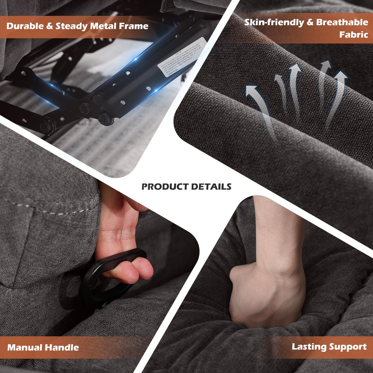 Recliner Sofa with Cup Holders for Living Room 3 Seat Manual Oversized Recliner Chiar with Ergonomic, Side Pocket for Adult MAHOMICO