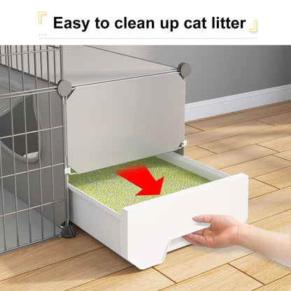 Oneluck Cat Cage with Litter Box,4-Tier DIY Cat Enclosures Large Playpen Detachable Metal Wire Kennel Indoor Crate Large Exercise Place Ideal for 1-2 Cat - WoodArtSupply