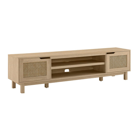 Walker Edison Destin Modern Minimal Rattan-Door Stand for TVs up to 80 Inches, 70 Inch, Coastal Oak Walker Edison