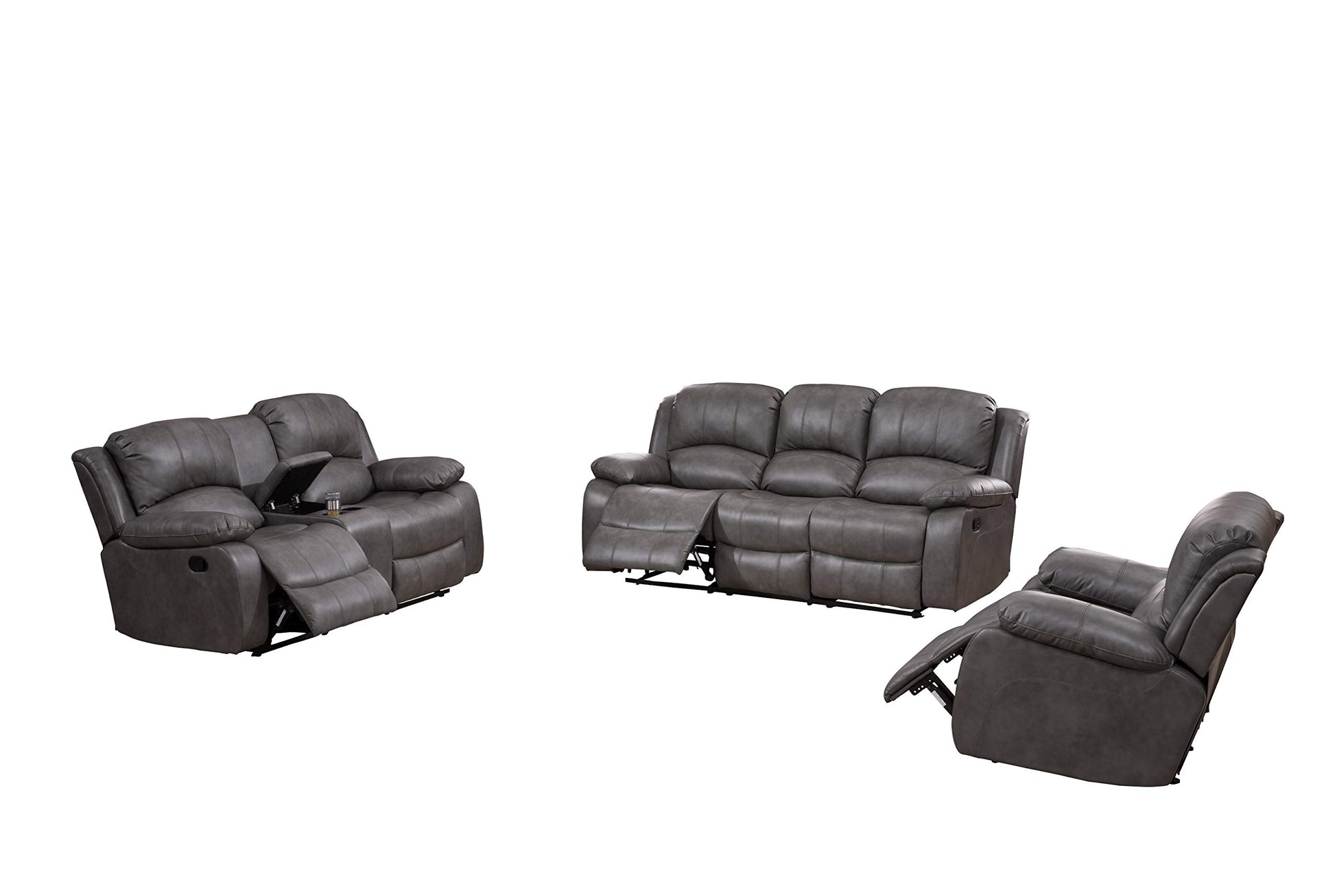 Betsy Furniture 3PC Bonded Leather Reclining Sofa Chair Set Living Room Set Sofa Loveseat Glider Chair 8018 Multiple Colors (Gray) - WoodArtSupply