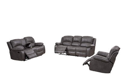 Betsy Furniture 3PC Bonded Leather Reclining Sofa Chair Set Living Room Set Sofa Loveseat Glider Chair 8018 Multiple Colors (Gray) - WoodArtSupply