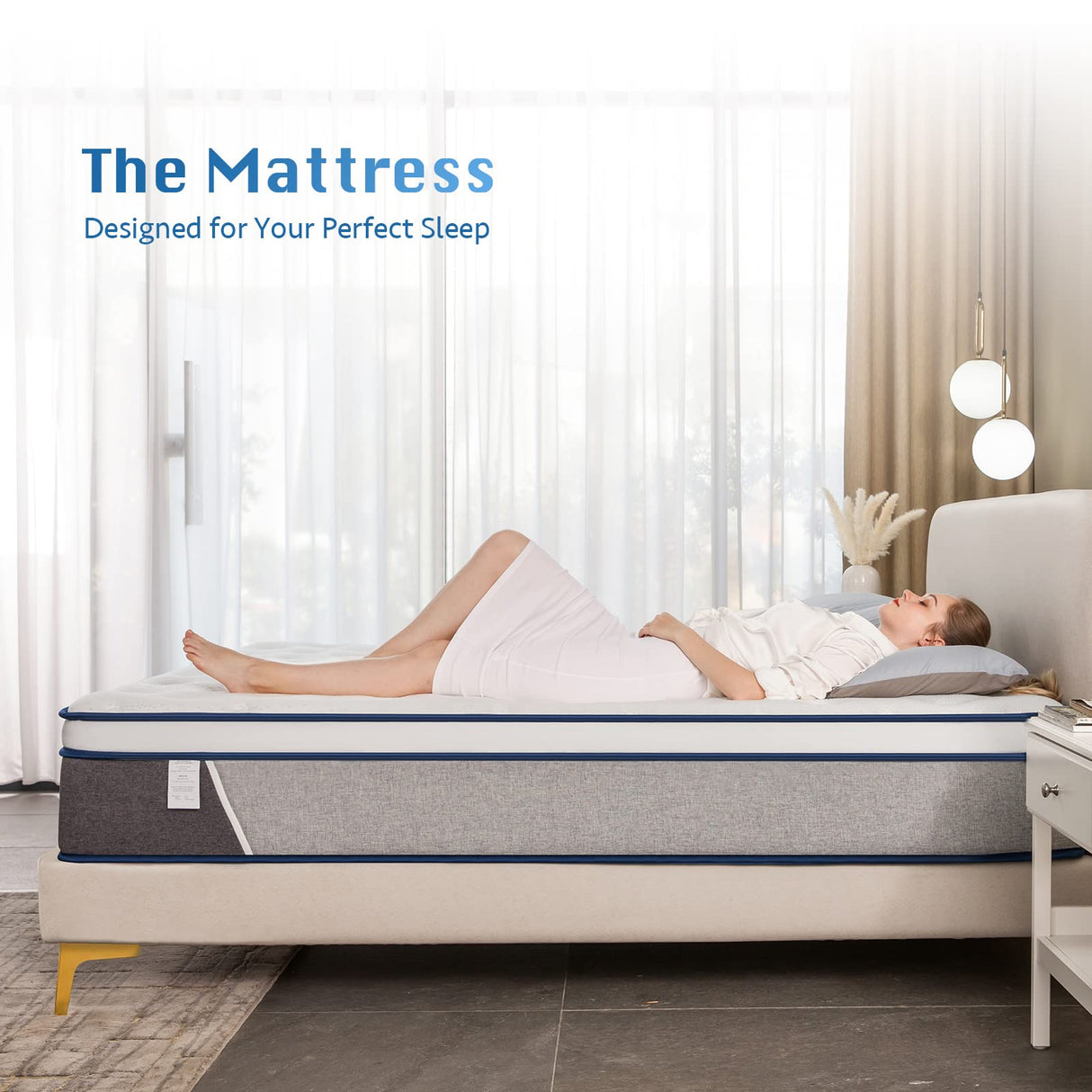 Rimensy Queen Mattress, 12 Inch Queen Size Mattress in A Box, Superior Hybrid Mattresses with Gel Memory Foam Or Lumbar Support, Maximum Support, Pressure Relief, Zoned Support Spring, Medium Firm Rimensy