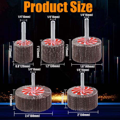Mixiflor 20 Pcs 5 Sizes 60/80/120/240 Grits Abrasive Flap Wheel Sander, 1/4 Inch Shank Flap Wheels for Drill, Die Grinder Flap Wheel,Flap Wheel Sander for Drill Mixiflor