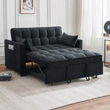FENFSHE Futon Sofa Bed, Modern Velvet 3 in 1 Sleeper Sofa Couch Bed, Pullout Couch Bed with Adjustable Backrest, Storage Pockets and Toss Pillows for Living Room, Bedroom (Black) FENFSHE