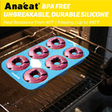 Anaeat 3 Pack Donut Pan Silicone Baking Mold, Just Pop Out! Non-Stick Doughnuts Baking Pans BPA Free for 6 Full-Size Donuts, Muffin, Cake Biscuit Bagels - Oven & Dishwasher Safe (Multicolor) Anaeat