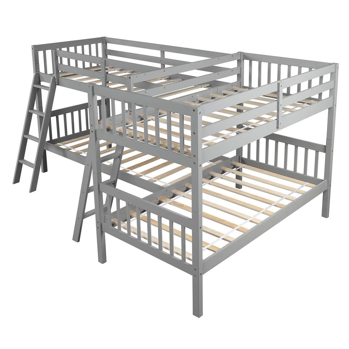 Harper & Bright Designs L Shaped Bunk Bed for 4, Quad Bunk Bed Twin Size, Wooden Bunk Bed Frame for Kids Teens Adults - Gray Harper & Bright Designs