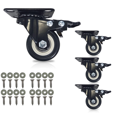 Htudcoue 2 Inch Wheel Casters,Set of 4 Heavy Duty Casters,with Brake,No Noise Locking Polyurethane (PU) Wheels, for Furniture and Workbench Load 800lbs