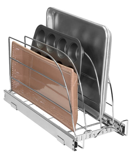 HOLDN’ STORAGE Pull Out Organizer for Cookie Sheet, Cutting Board, Bakeware, and Tray, Sliding Rack- Heavy Duty - Lifetime Limited Warranty - for Under Sink/Under Cabinet, 8.5”W x 21”D x 11”H, Chrome HOLDN’ STORAGE