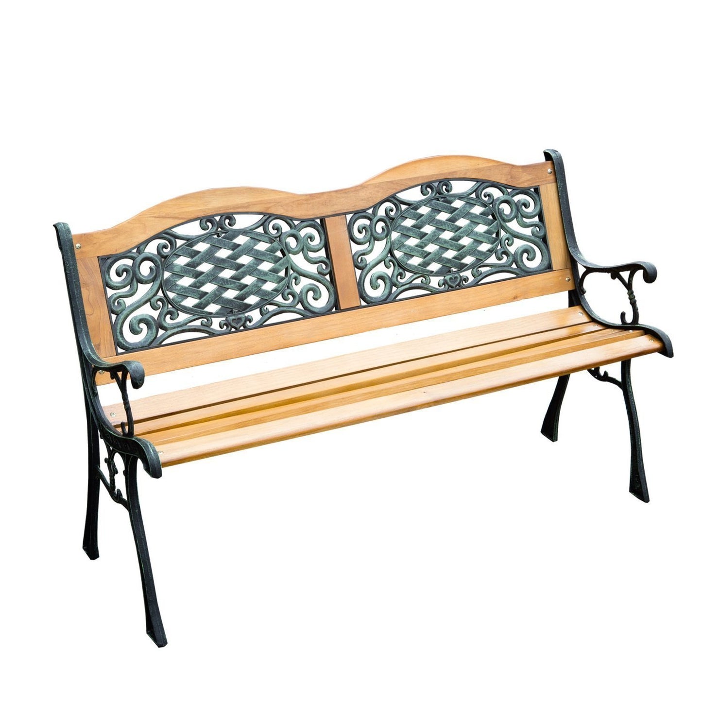 Outsunny 50" Outdoor Garden Bench, Patio Bench with Wood Seat, Porch Bench with Antique-Like Flourishes for Backyard, Deck, Lawn, Outside Pool, Teak - WoodArtSupply