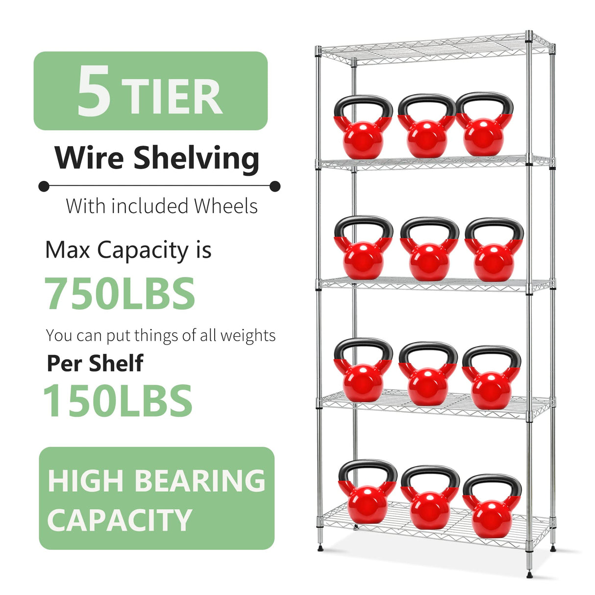 FDW 14" D×24" W×60" H Wire Shelving Unit Metal Commercial Shelf with 5 Tier Layer Rack Strong Steel for Restaurant Garage Pantry Kitchen Garage,Chrome FDW