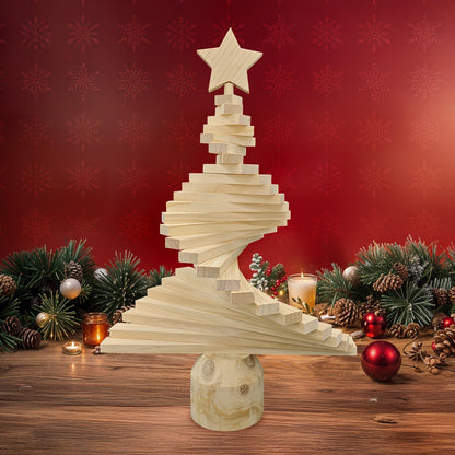 OurWarm 2 Foot Wooden Christmas Tree, DIY Wood Christmas Trees with 27 Pine Poles, Base, Christmas Tree Topper, Mini Small Tabletop Christmas Tree for Ornament Display Wooden Christmas Table Decor