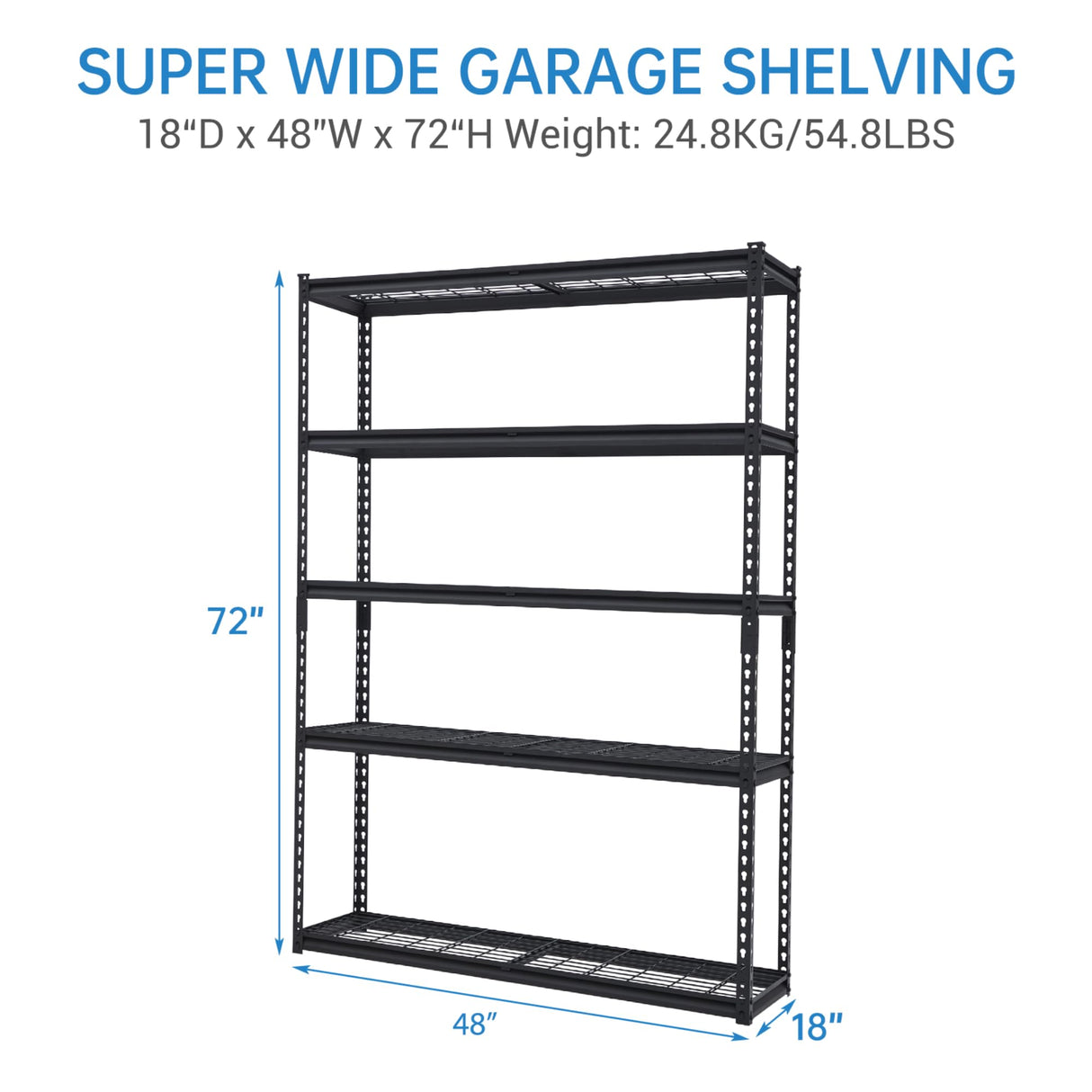 KOKEBREN Heavy Duty Storage Shelves 48x18x72 in, 2500Lbs Adjustable Metal Shelving for Garage Organization, Durable Garage Shelving Easy Assemble KOKEBREN