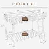 Heavy Duty ikalido Twin Over Twin Metal Bunk Bed with Safety Guard Rail and Ladder in Matte White ikalido