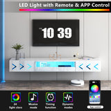 ANTISTA Floating TV Stand, 71" Floating Entertainment Center Wall Mounted,Floating Wall Mounted TV Shelf with Led Lights and Power Outlet,Modern High Gloss tv Cabinet Media Console with Storage ANTISTA